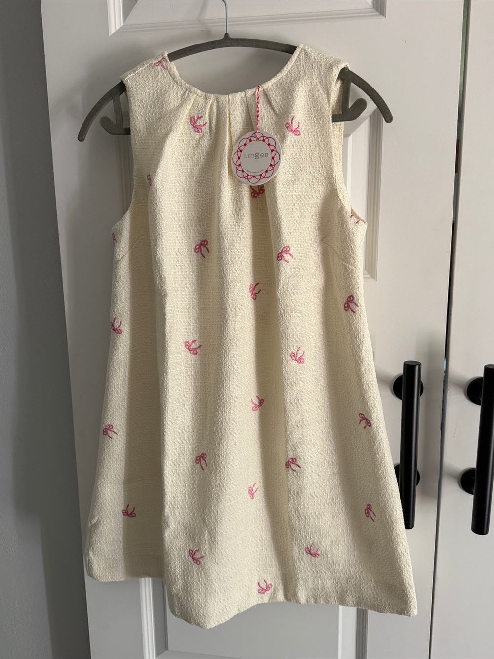 Umgee Cream A-Line Dress with Pink Bow Accents small
